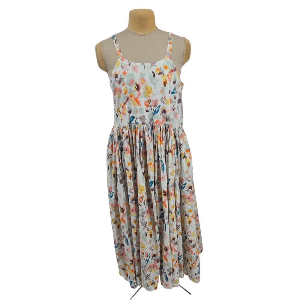 Sweet Magnolia SF Watercolor Floral Dress L Cotton Pockets NWT Garden Party